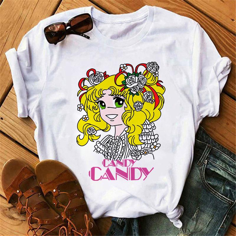 Anime Candy Candy T-shirt Clothes for Women Japanese Manga Short Sleeve Graphic Tee Y2k Kawaii Casual Tops Women's Sumer Clothes