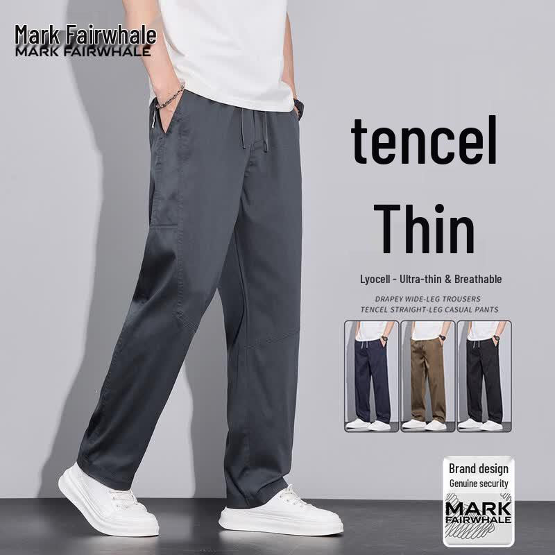 MARK FAIRWHALE Men s Summer Tencel Blend Loose Straight Sports Trousers L