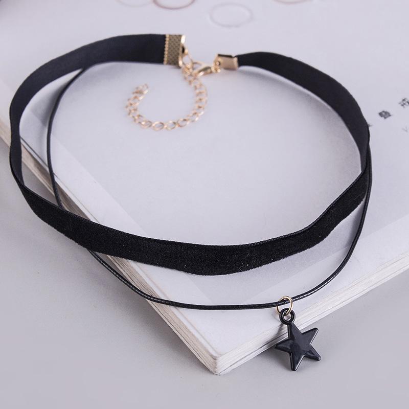 Goth Black Star Choker Lolita Layered Necklace Velvet Steampunk Tattoo Necklaces for Women Torques Jewelry