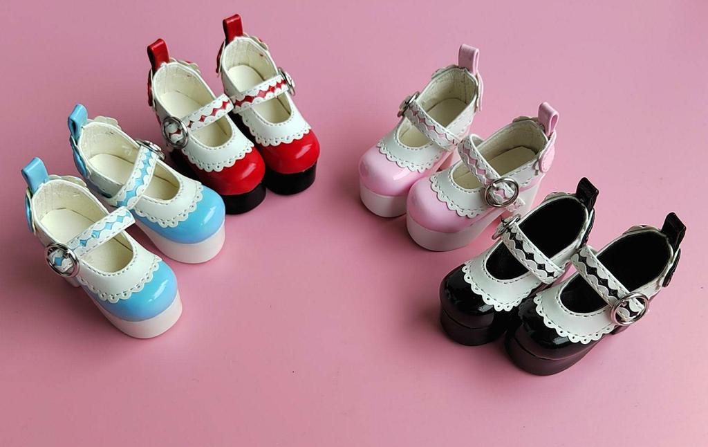 Doll Shoes, 4-minute Width, All-purpose, High Heel, Lace-up Shoes, Lace Trim, Patent Leather (pink)