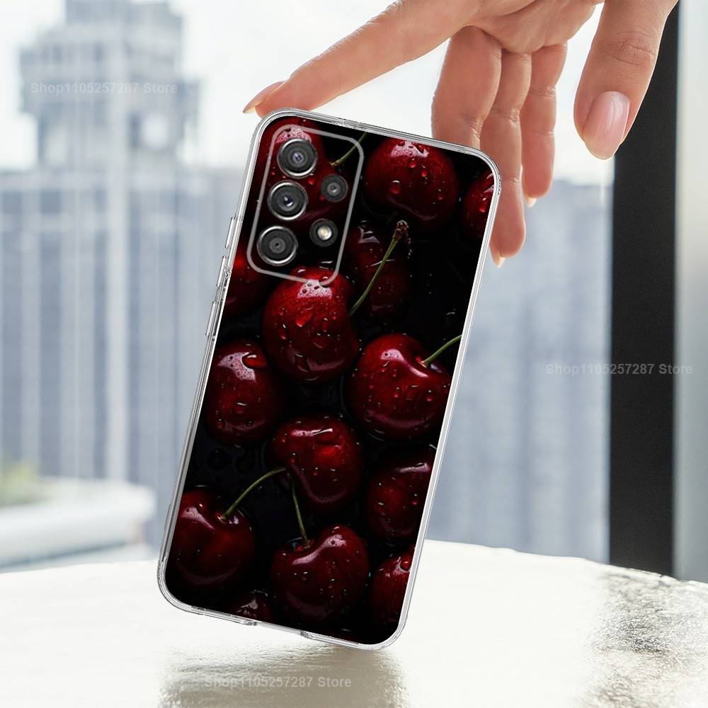 Fruit Tasty Cherry Phone For Samsung A30,71,51,S20,10,9,Ultra,FE,Lite, S21,23,22,PIus,Transparent, Silicone Case