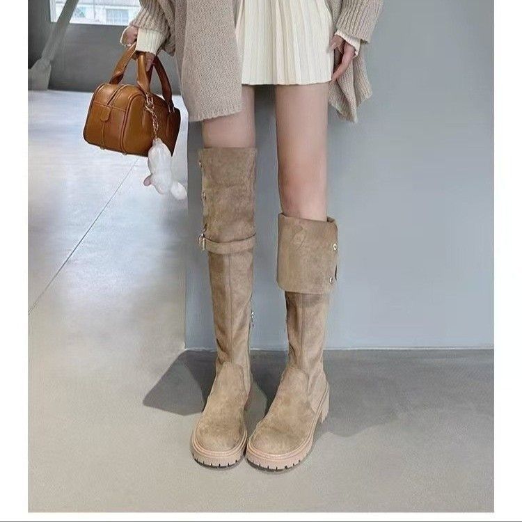 Retro Style Two Wear Folded Thick-soled Martin Boots Fashionable Versatile Thick Heel Knee Boots 2025 Autumn and Winter New