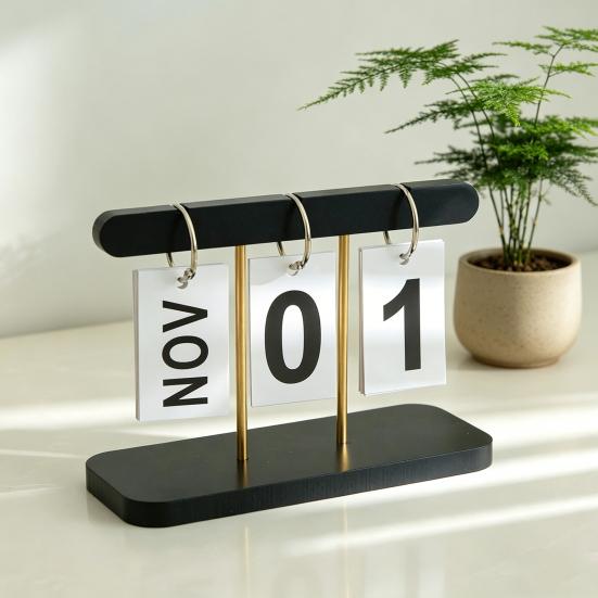 Wooden Perpetual Desk Calendar Daily Desktop Standing Flip Calendar with Day