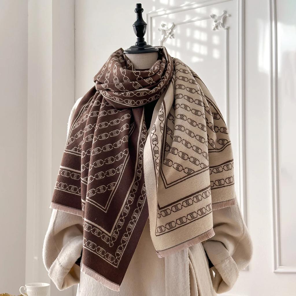 Women's Luxury Faux Cashmere Scarf Autumn Winter Warm Pashmina Blanket Poncho Fashion Print Thick Shawl for Fashionable Coverage