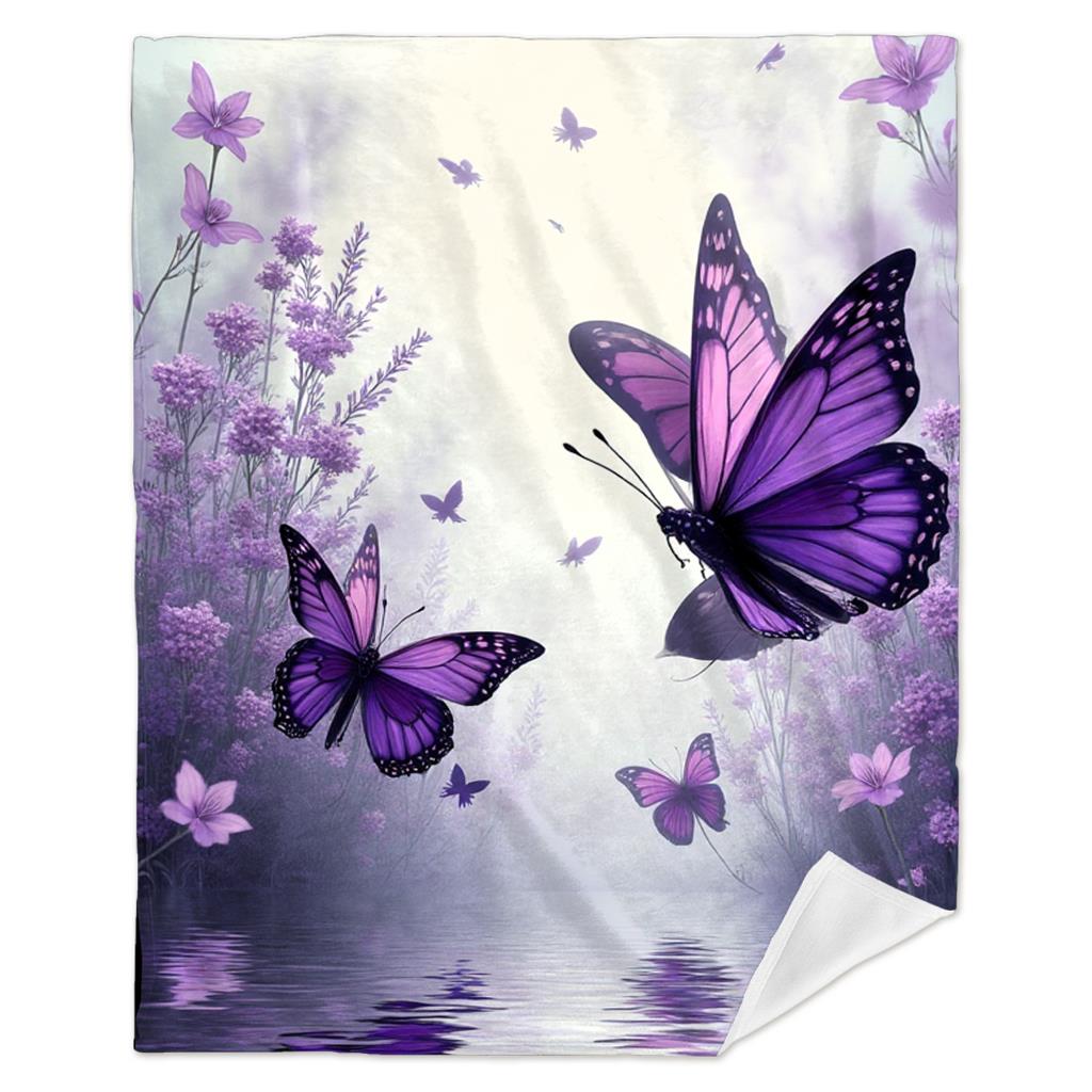 Floral Butterfly Blanket Purple Nature Scene Soft Fleece Throw Cozy Home Decor For Spring Season Relaxation Gift For Her
