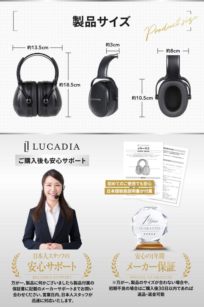 Risura Lucadia One Size Fits Noise Headphones Earmuffs, Soundproofing, Unisex, All, Reduction, (Black)