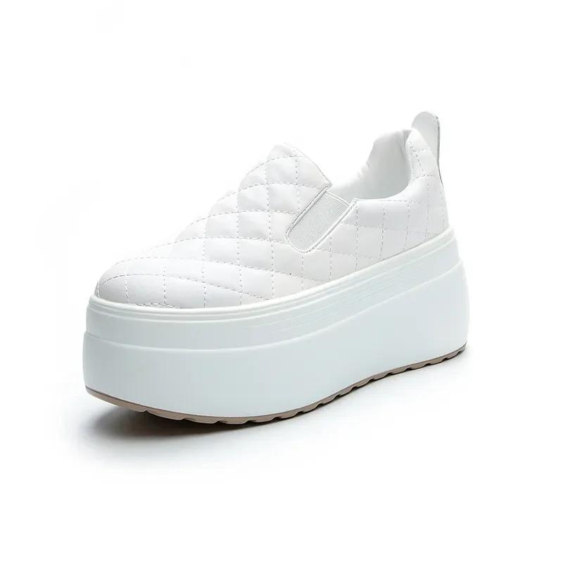 TOP Quality 8CM Sewing Genuine Leather Platform Wedge Lady Sneakers Chunky Spring Autumn Women Casual Vulcanize Comfy Shoes