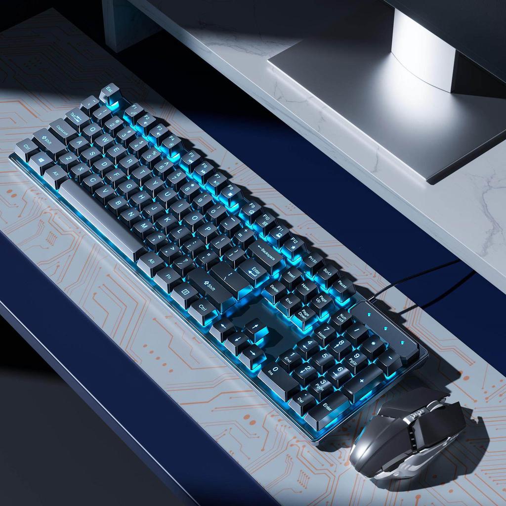 Mechanical Desktop Gaming Keyboard & Mouse Set for PC and Laptop