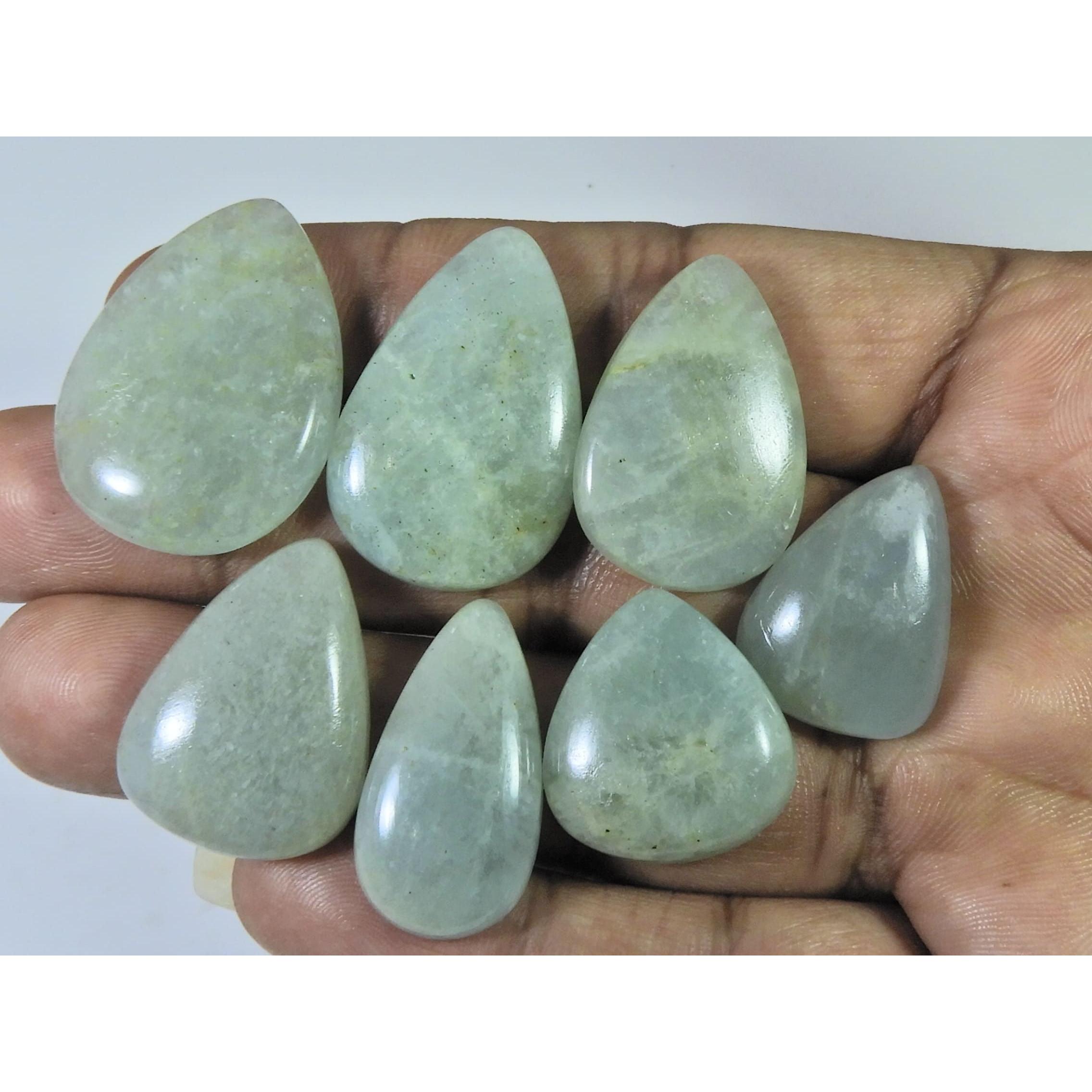 189Cts. Natural Aquamarine Pear Cabochon Loose Gemstone 07Pcs Lot 22-32 MM C-1485