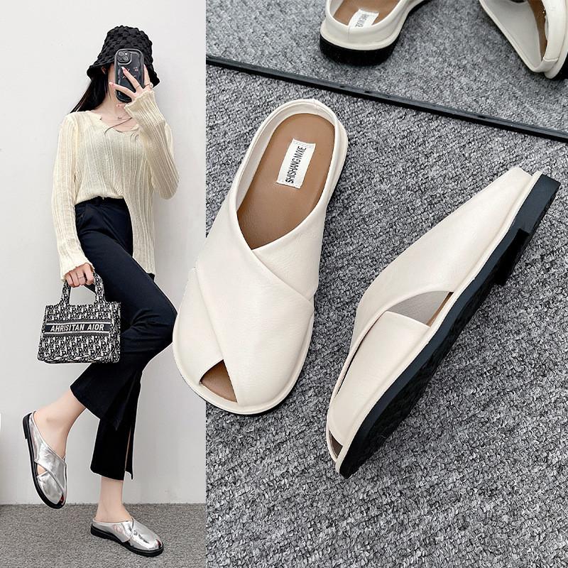Elegantes Cómodos Chanclas de Verano para Mujer sin Cierre Punta Cerrada en Marrón Beige Negro
