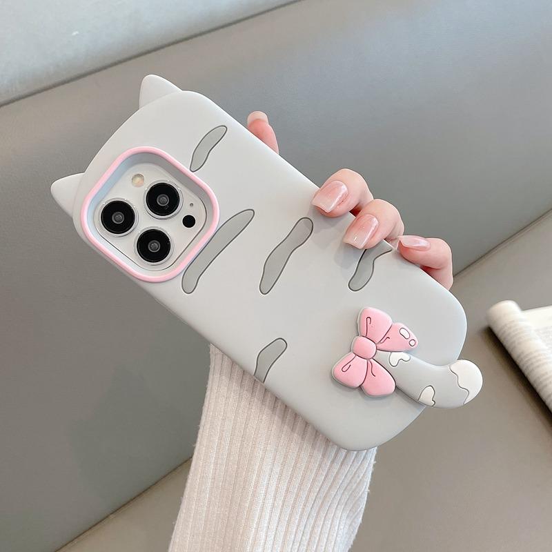 Custodia protettiva in silicone morbido 3D a forma di gatto per iPhone 16 Pro Max 17 Air 15 14 13 12 11 15 Plus Cover Posteriore