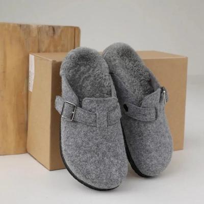 Winter Baotou Slippers Women's Round Head Deep Mouth Suede Belt Buckle Soft Sole Non-slip Wear-resistant Flat Shoes