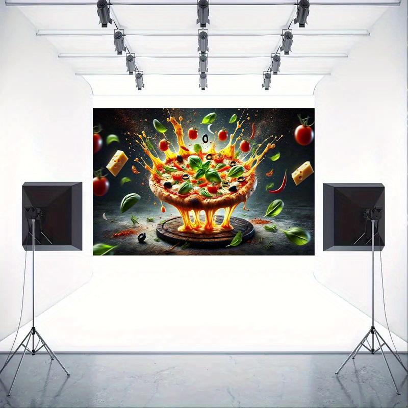 2D Flat Surface, Pizza Party Background, Suitable for Family, Garden or Courtyard Decoration, Polyester Fiber Material