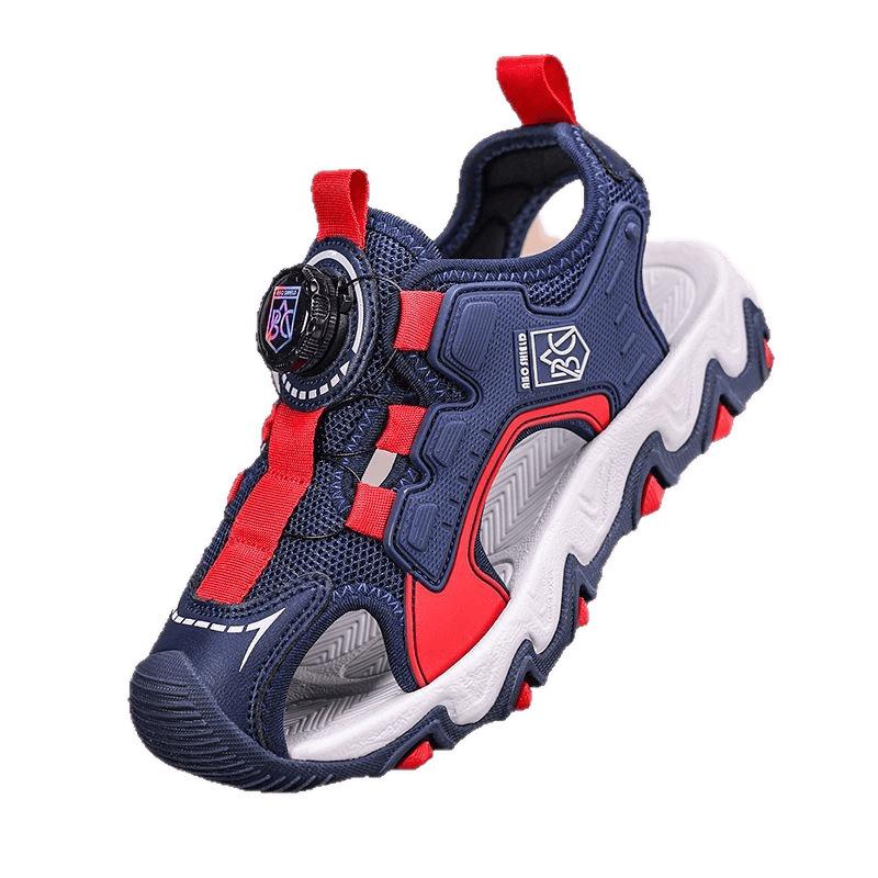 Summer 2025 New Boys Hollow Mesh Sandals Bag Head Beach Shoes Knob Buckle Soft Sole Children's Sports Sandals