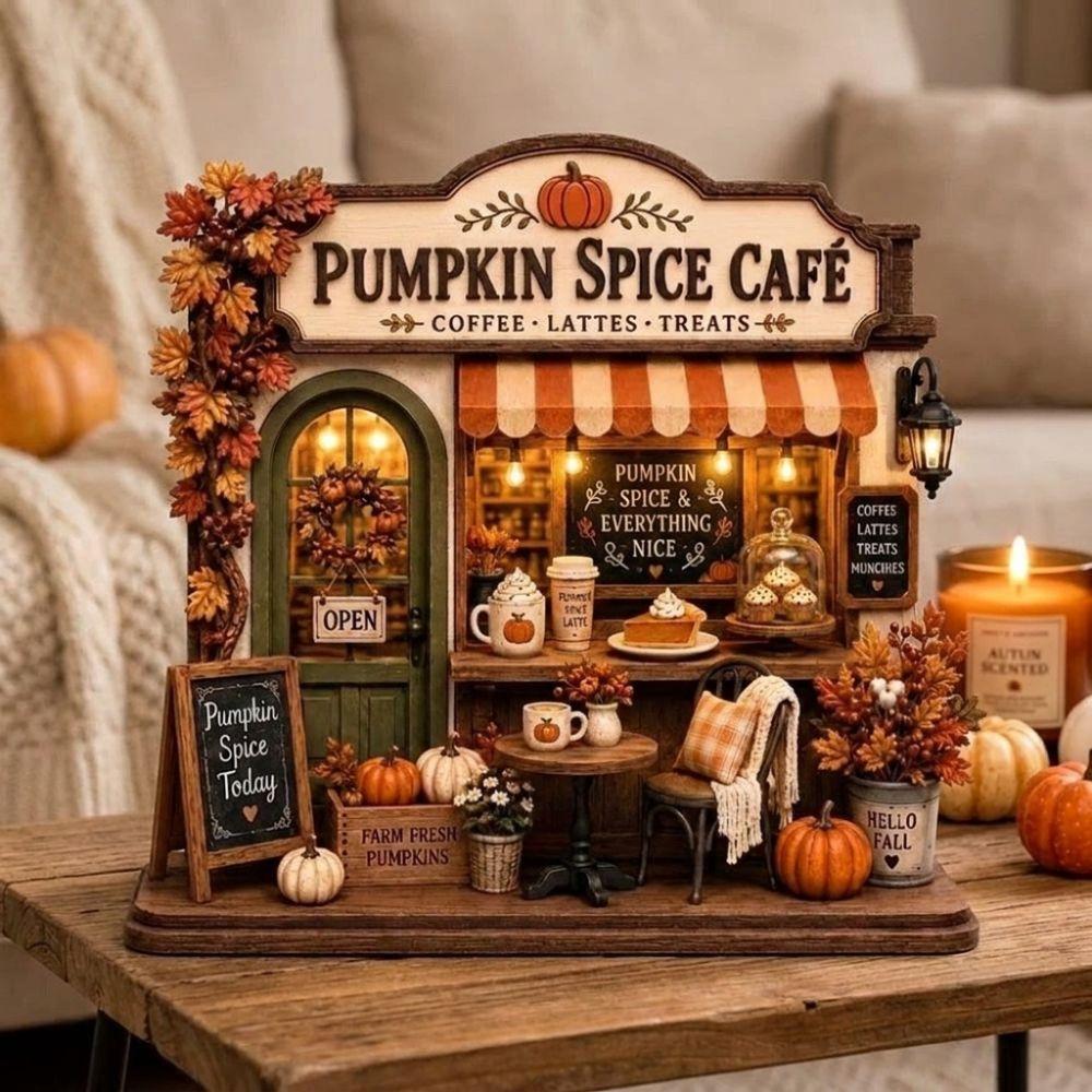 Vintage Autumn Pumpkin Cafe Plaque 2D Flat Bookstore Tabletop Sign  Home Tabletop Decor