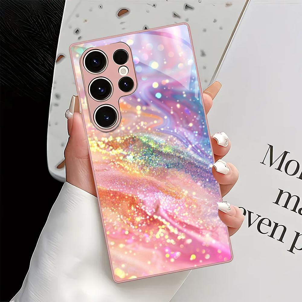 Pink textured pattern glass phone case suitable for Samsung Galaxy S26 S25 S24 S23 S22 S20 FE/Ultra/Plus shockproof back cover
