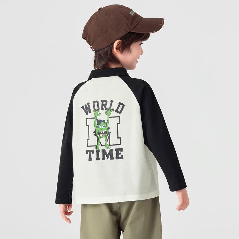 Boys' Little Monster Print Raglan Polo T-Shirt