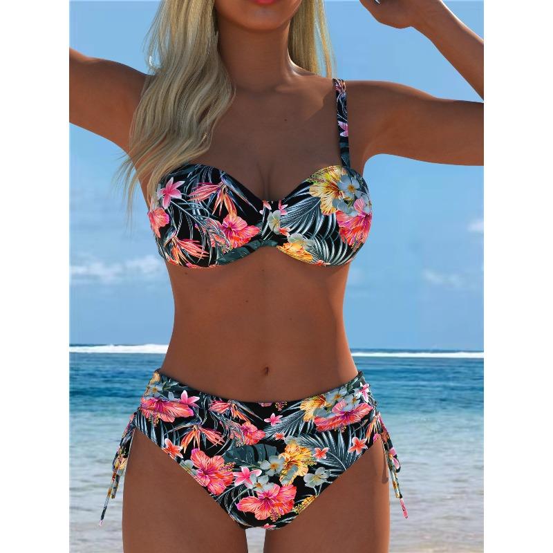 New Sexy European and American Foreign Trade Bikini Print Lace-up Halter Swimsuit Women S