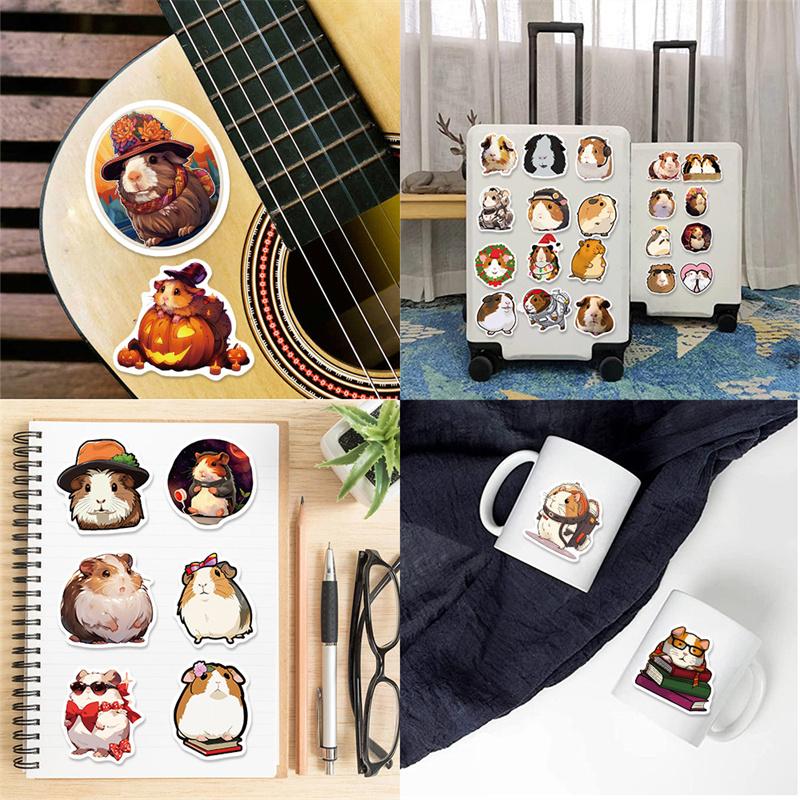 50Pcs Cartoon Guinea Pig Stickers Cute Animals Pvc Decals Funny Decoration Toy Gift Diy Fridge Helmet Phone Suitcase Sticker