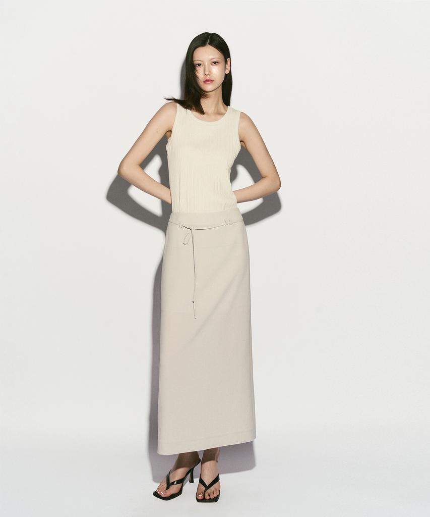 Rie Belted Midi Skirt Dove Gray