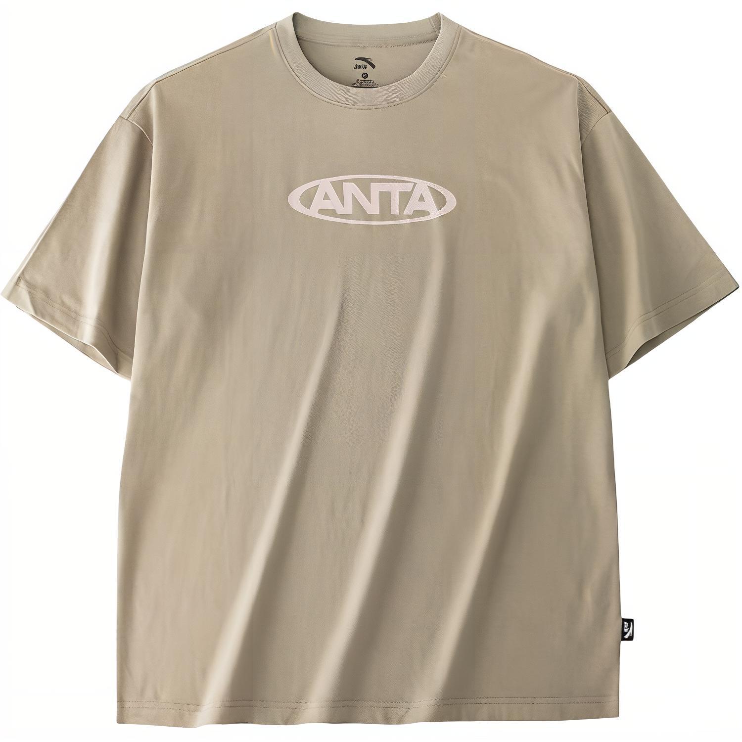 Anta Lifestyle Series Khaki Unisex Loose Short Sleeve T-Shirt with ANTA Logo Print 972428106-6 3XL