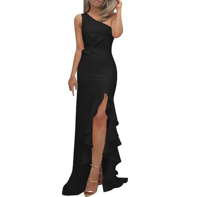 Damen One Shoulder Split Rüschen Rüschen Formelles Abendkleid Schlanke Maxikleider