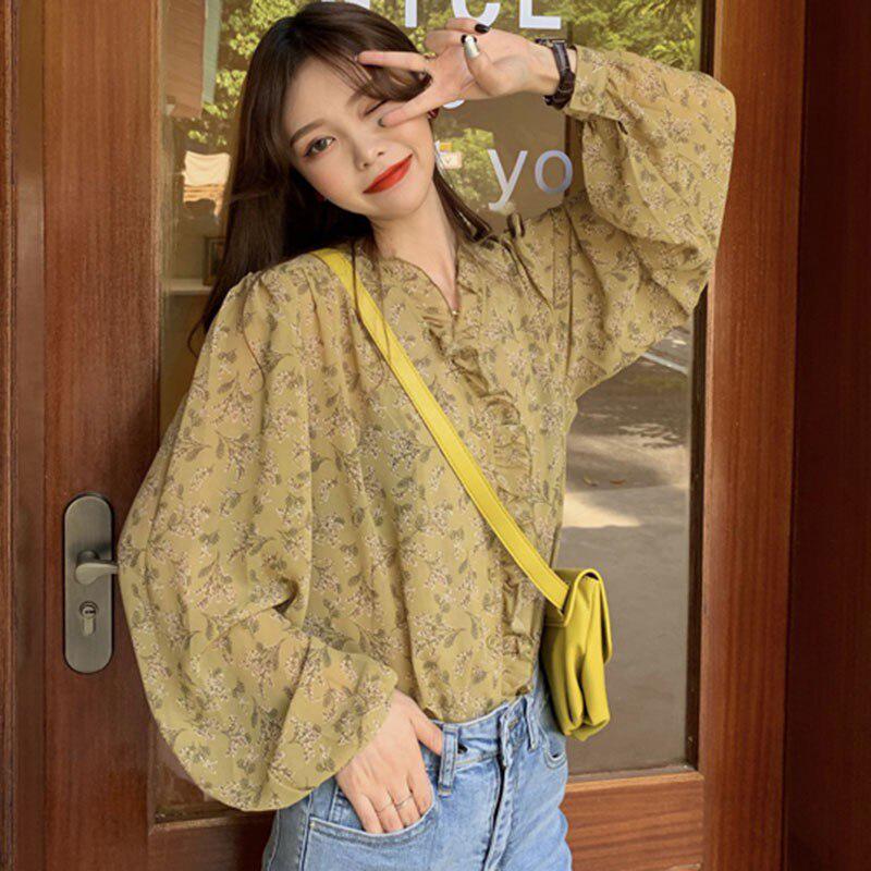 Mujer blusa de gasa suelta floral camisa de manga larga otoño encaje fino  estilo occidental fresco dulce Top Camisas Mujer comprar a buen precio —  entrega gratuita, reseñas reales con fotos — Joom