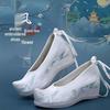 Women's Embroidered Hanfu Shoes - Ancient Style Beaded Floral Shoes with Bow, Upturned Toe, Inner Height Lift, Perfect for Spring and Autumn.