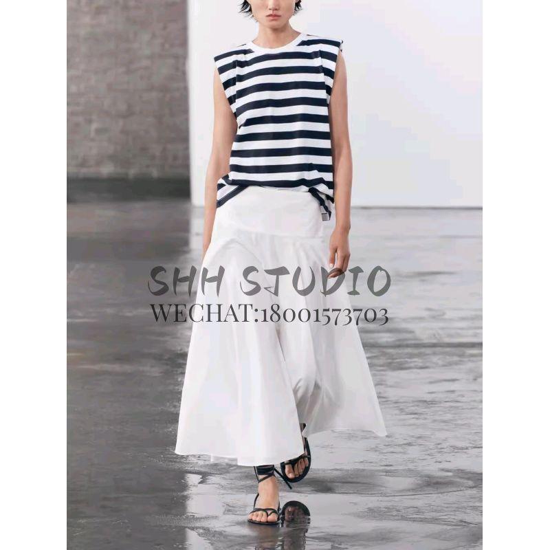 Spring New Women's Clothing Fashion Trendy Cool Easiest for Match Round Neck Sleeveless Padded Shoulder Decorative T-shirt 0858030 0858034