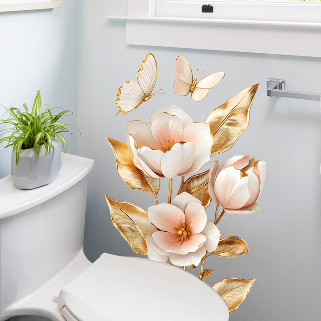 Butterfly Flower Wall Sticker Removable Self-Adhesive Background Decor for Bedroom Living Room Home Decoration