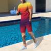 Plus Size Men's Summer Suit Round Neck Short Sleeved Shorts 3D Printed Loose Men's Casual Sports Set