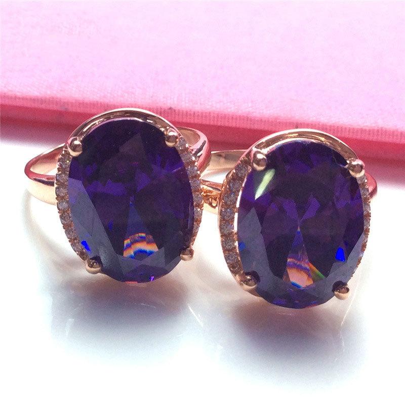 Фиолетовое Позолоченное Розовым Золотом Модное Роскошное Благородное Блестящее Поверхность Яйца Фиолетовый Камень Циркон Кольцо