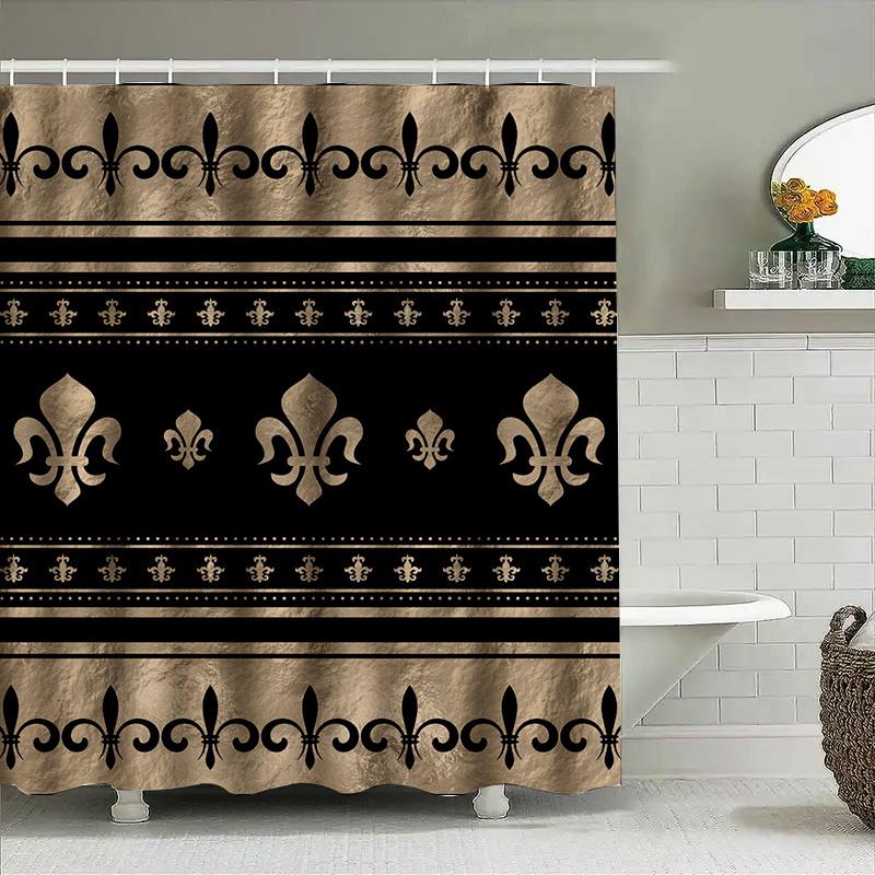 Luxury Shower Curtain Set Vintage European Style Black Gold Floral Print Waterproof Washable Polyester Bathroom Decor Accessorie