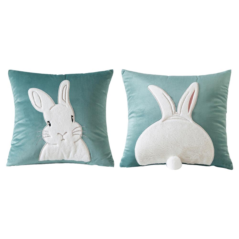 2 Stück Ostern Plüsch Hase Bestickter Kissenbezug Hasenmuster Dekorative Zierkissenbezug für Sofa Couch Heimdekor 45x45cm