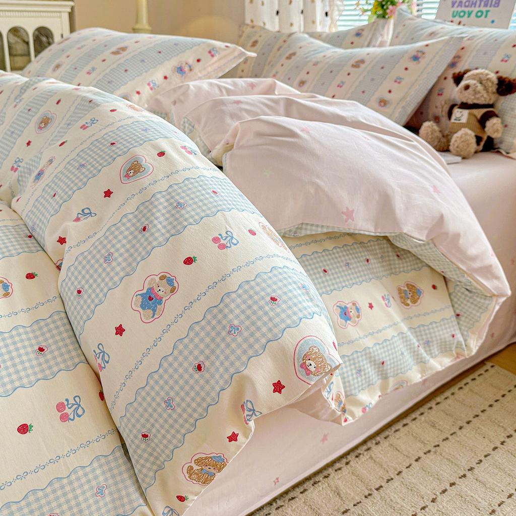 100 pure cotton four-piece set, new cotton quilt cover, bed sheet, bed hat, student dormitory single bed three-piece set 1