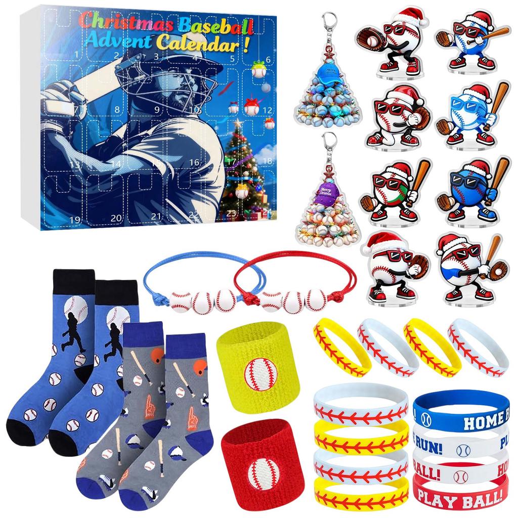 23d Weihnachts-Adventskalender, Baseball-Spielzeug für Kinder und Jugendliche, Überraschungs-Geschenkboxen für Jungen, Mädchen und Jugendliche, Baseball-Zubehör und Dekorationen