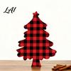 Christmas Tree Decorations Wooden Tabletop Decor Plaid Polka Dots Xmas Wood Signs Red Traditional Festive Ornaments Black Green Desktop Centerpieces