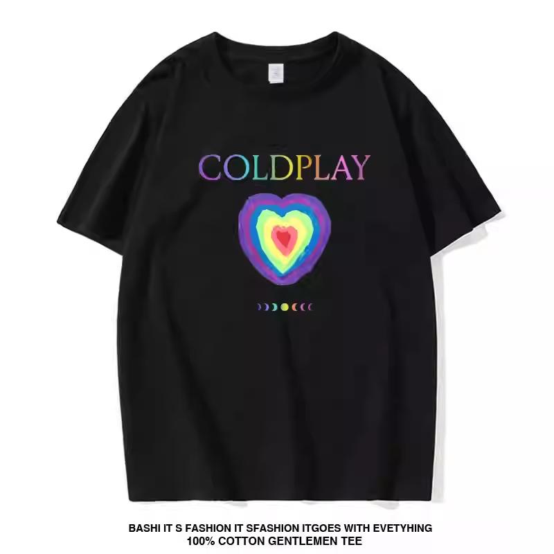 

ColdPlay Short Sleeve Unisex and Women 2025 New Summer Classic Rock Punk High Street Vintag Cotton Tshirt Trend Loose Short Sleeve 4XL
