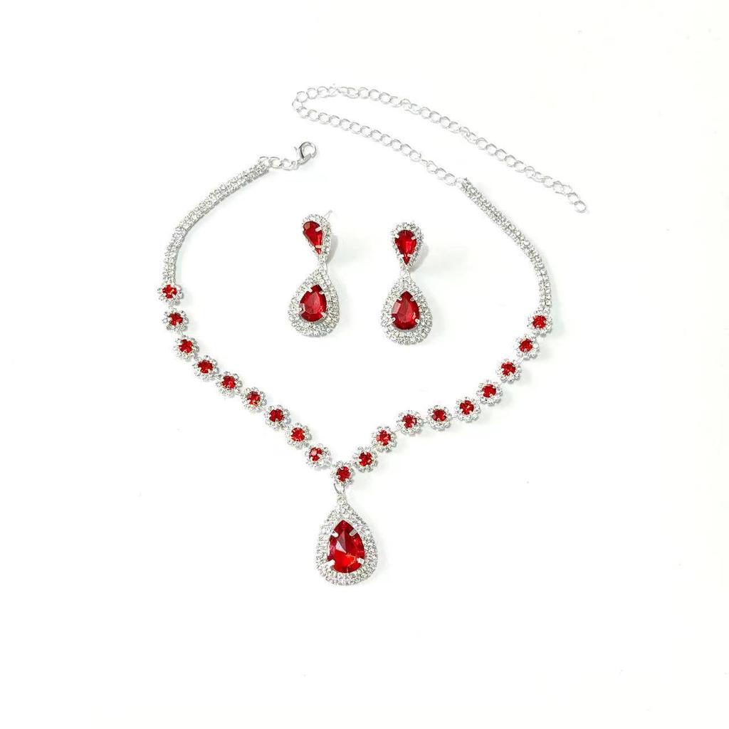 Luxury Bridal Teardrop Crystal Necklace & Earring Set - Elegant Women's Evening Jewelry