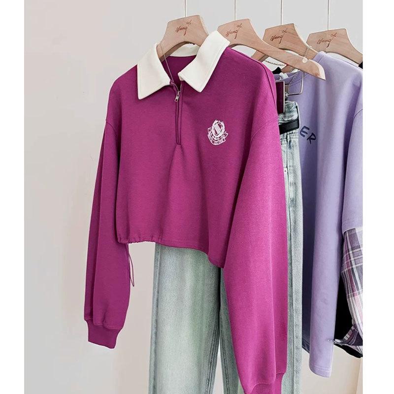 

Women s Spring & Autumn Polo Collared Short Sweatshirt, 2025 Trendy American Style Top M [Recommended for under 100 lbs] чёрный