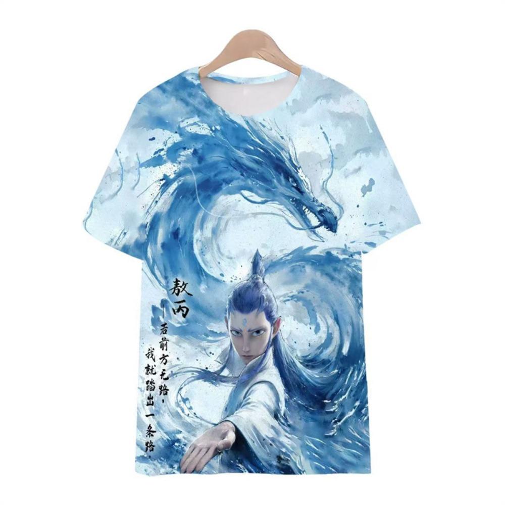 3D Printed Anime Nezha T-Shirt Boys' Summer Crew Neck Short Sleeve Comfortable Loose Top