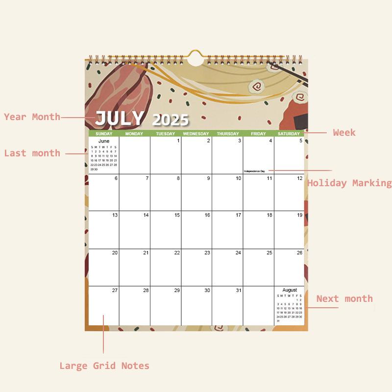2025-2026 Calendar 18 Months Runs from July 2025 to December 2026 with Hanger Thick Paper Spiral Binding Turn the page Design
