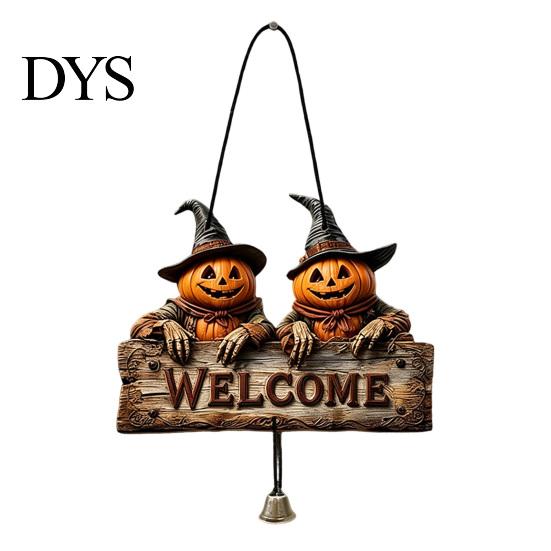 Halloween Wooden Door Hanger Welcome Hanging Sign, Vintage Farmhouse with Skeleton Pumpkin Unique Skull Ghost Decor Ghost, Decorative Plaque Bell for