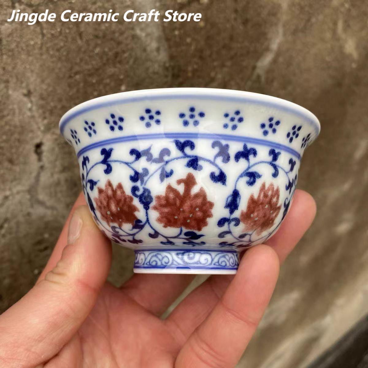 

Чашка ручной работы, прессованная, сине-белая, эпохи Юнлэ, керамическая, ручной работы, антикварная, для чая, с переплетающимся лотосом, личная, эксклюзивная, роскошная <200ml