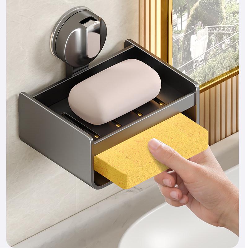Wall-Mounted Soap Holder with Suction Cup for Bathroom Storage