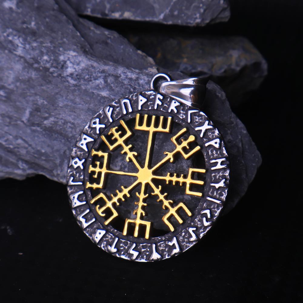 316L Stainless Steel Nordic Viking Vegvisir Necklace Pendant for Men Vintage Odin Compass Necklace Amulet Jewelry