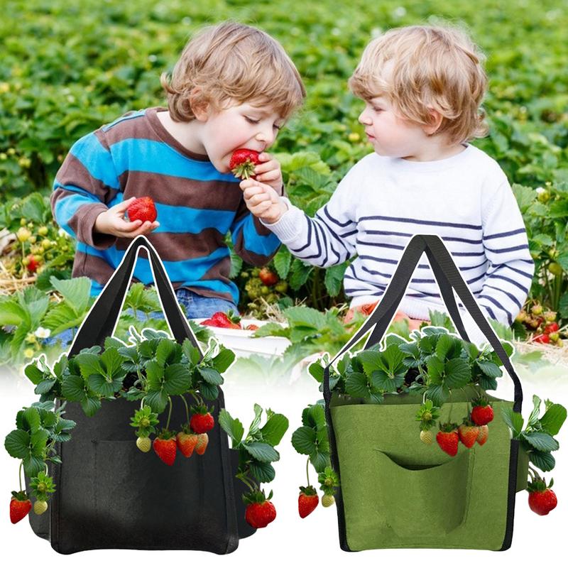 Strawberry Grow Bag With 4 Side Growth Pockets Heavy Duty Non-Woven Felt Hanging Floor Cultivation Grow Bag For Plants