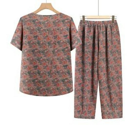 

Mom s Summer Outfit: Short-Sleeve T-Shirt & Pullover Set for Middle-Aged Women XL красный