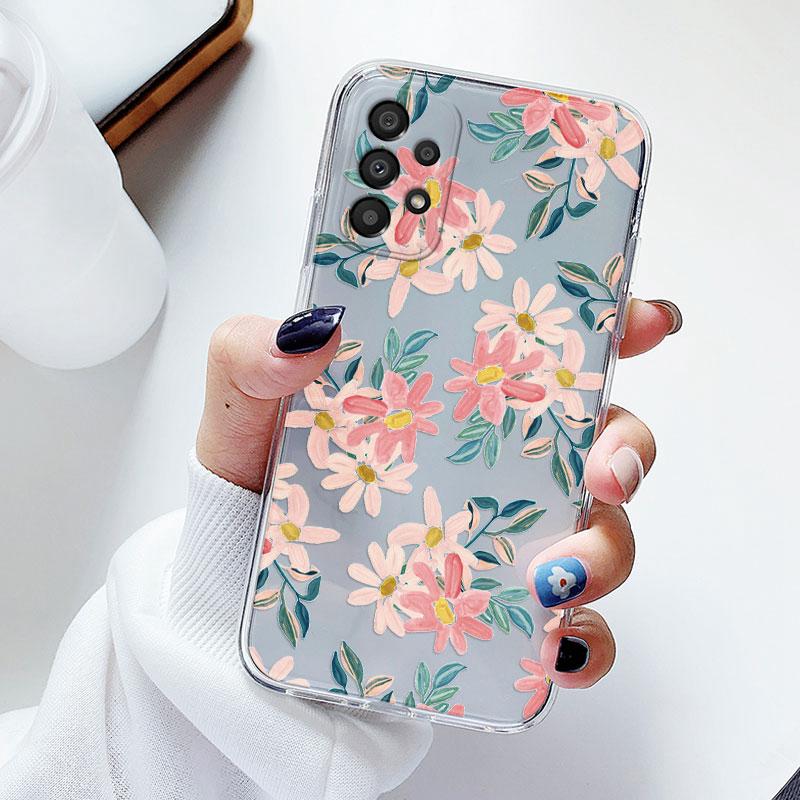 Phone Case For Samsung A53 5G A33 Floral Silicon Cover For Samsung Galaxy A73 Fundas Coque Transparent Soft Capas Flower TPU