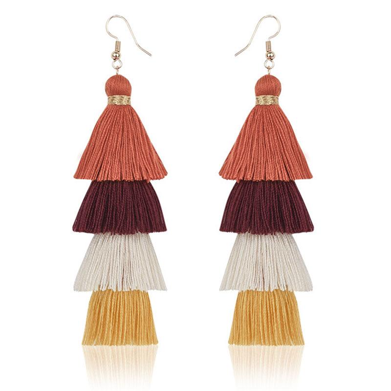 Bohemian Multi-Layer Fringed Earrings Ethnic Style Colored Ear Hooks Drooping Earrings